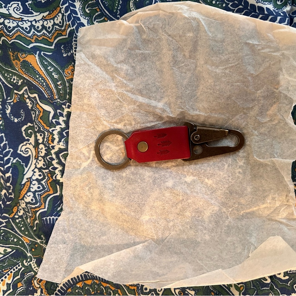Red Leather Keychain Clip with Brass Hardware Karabiner